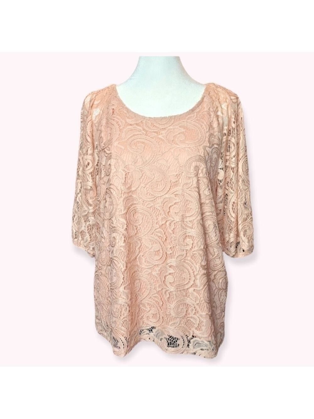 Adrianna Papell Blush Pink Metallic Lace Overlay Blouse Medium